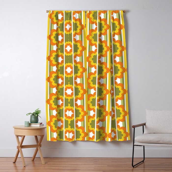 70's Summer' Orange Yellow Green Window Curtain