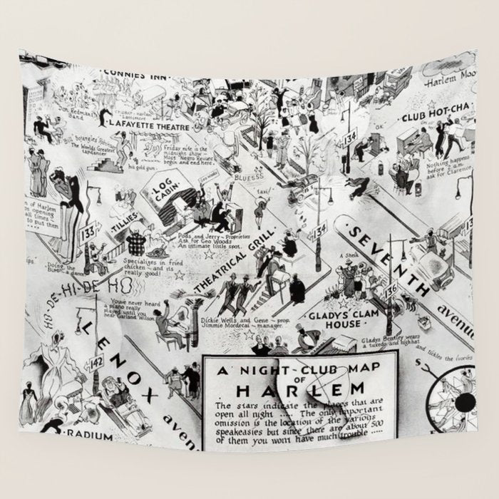 1932 Night-Club Map of Harlem, NY Centerfold from Manhattan Weekly by Elmer Simms Campbell Wall Tapestry