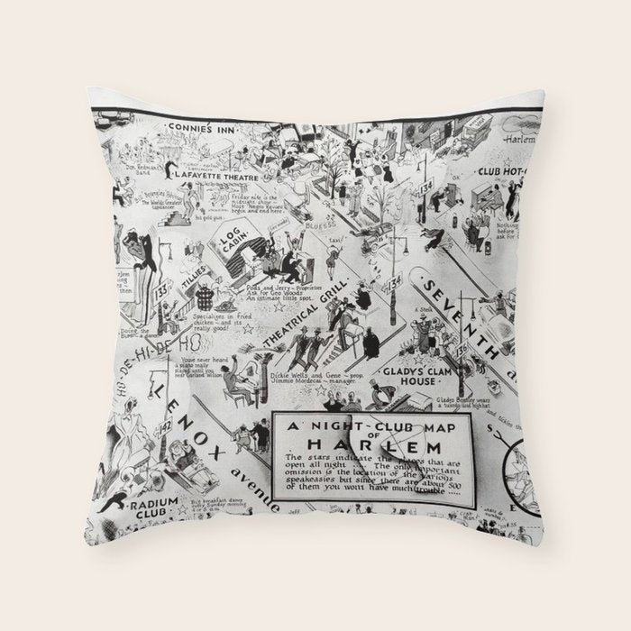 1932 Night-Club Map of Harlem, NY Centerfold from Manhattan Weekly by Elmer Simms Campbell Throw Pillow