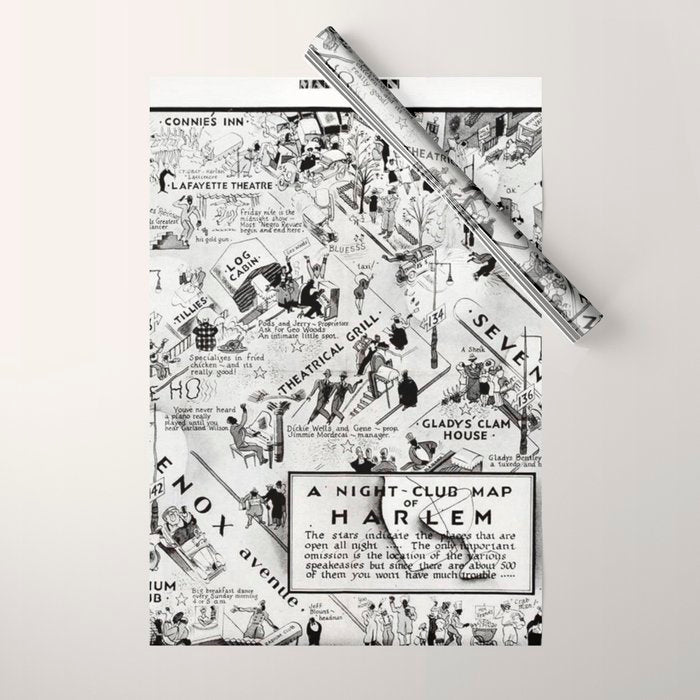 1932 Night-Club Map of Harlem, NY Centerfold from Manhattan Weekly by Elmer Simms Campbell Wrapping Paper