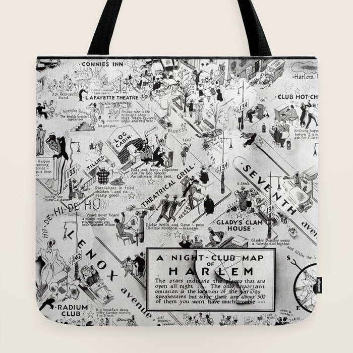1932 Night-Club Map of Harlem, NY Centerfold from Manhattan Weekly by Elmer Simms Campbell Tote Bag