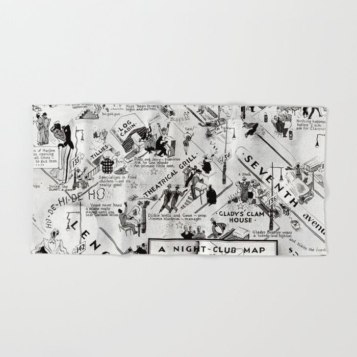 1932 Night-Club Map of Harlem, NY Centerfold from Manhattan Weekly by Elmer Simms Campbell Bath Towel