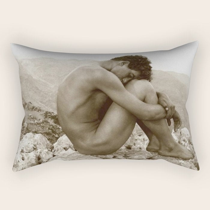 Caino' Male Nude black and white photograph / black and white photography by Wilhem von Gloeden Rectangular Pillow