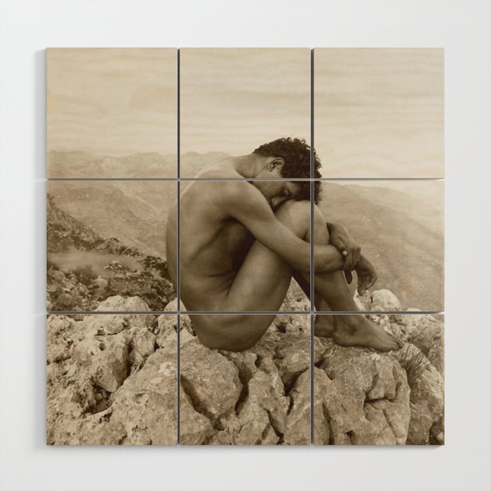Caino' Male Nude black and white photograph / black and white photography by Wilhem von Gloeden Wood Wall Art