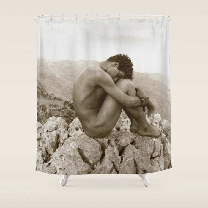Caino' Male Nude black and white photograph / black and white photography by Wilhem von Gloeden Shower Curtain