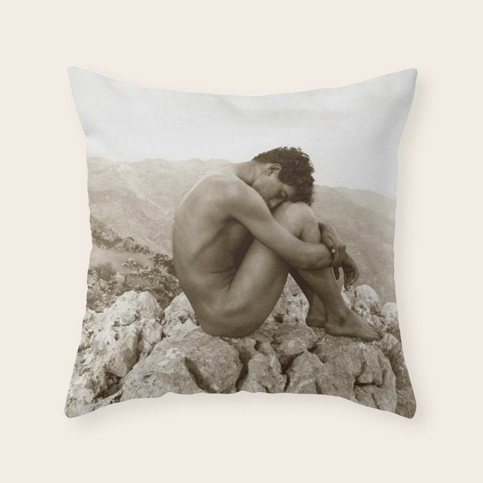 Caino' Male Nude black and white photograph / black and white photography by Wilhem von Gloeden Throw Pillow
