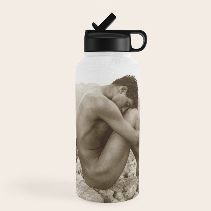 Caino' Male Nude black and white photograph / black and white photography by Wilhem von Gloeden Water Bottle