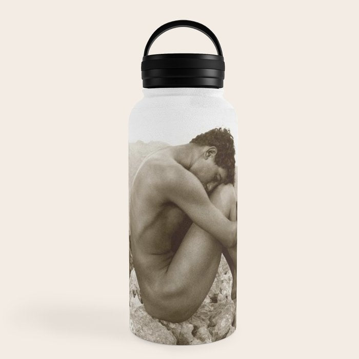 Caino' Male Nude black and white photograph / black and white photography by Wilhem von Gloeden Water Bottle