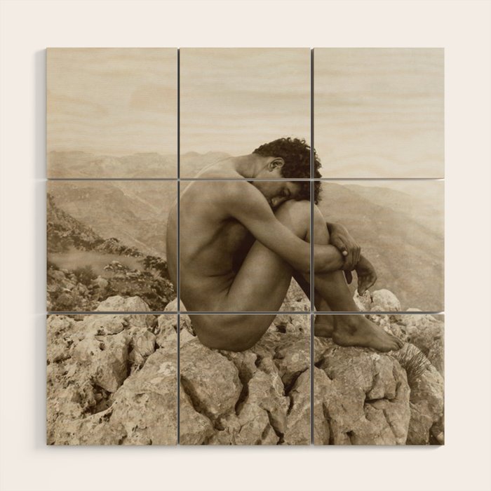 Caino' Male Nude black and white photograph / black and white photography by Wilhem von Gloeden Wood Wall Art