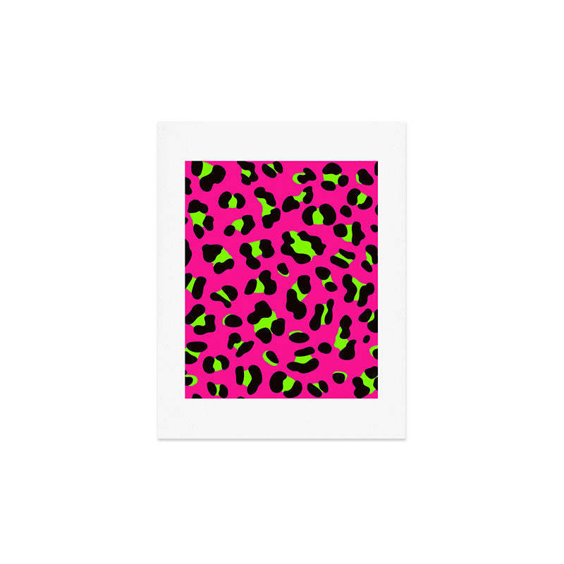 80s Neon Pink and Lime Green Leopard Art Print