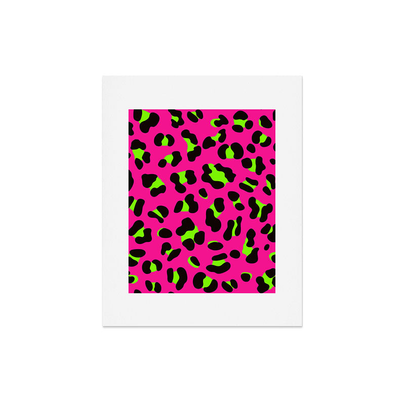 80s Neon Pink and Lime Green Leopard Art Print