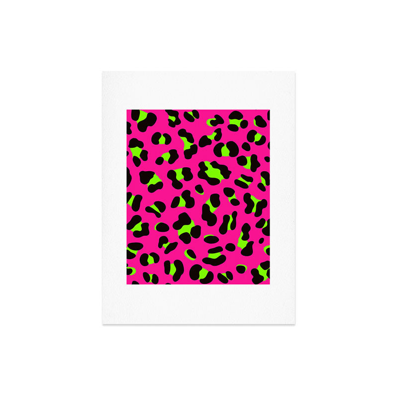 80s Neon Pink and Lime Green Leopard Art Print