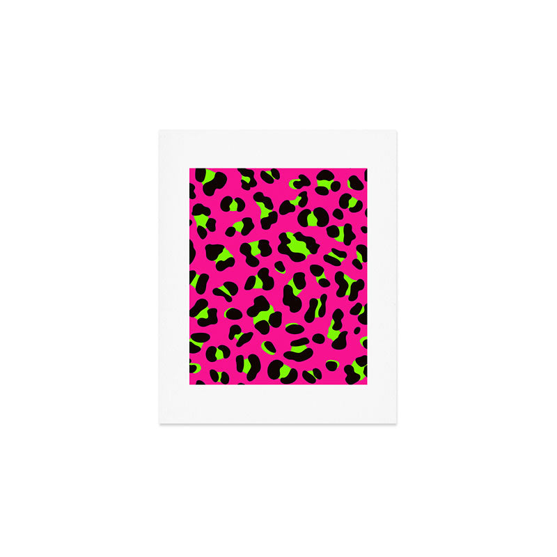 80s Neon Pink and Lime Green Leopard Art Print