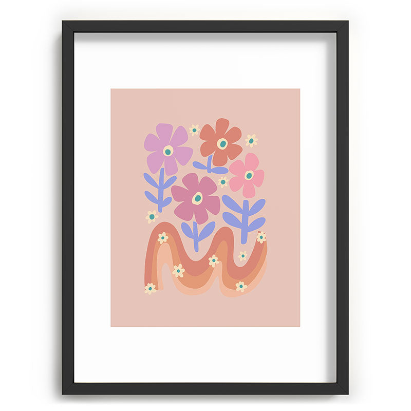 70s Retro Floral vibe Framed Art Print