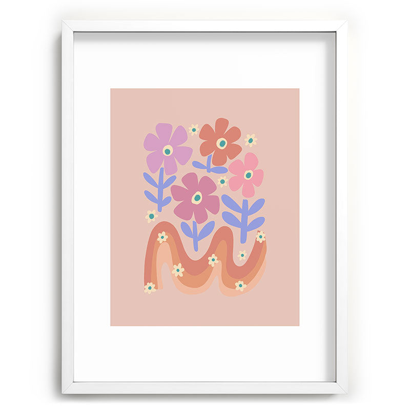70s Retro Floral vibe Framed Art Print