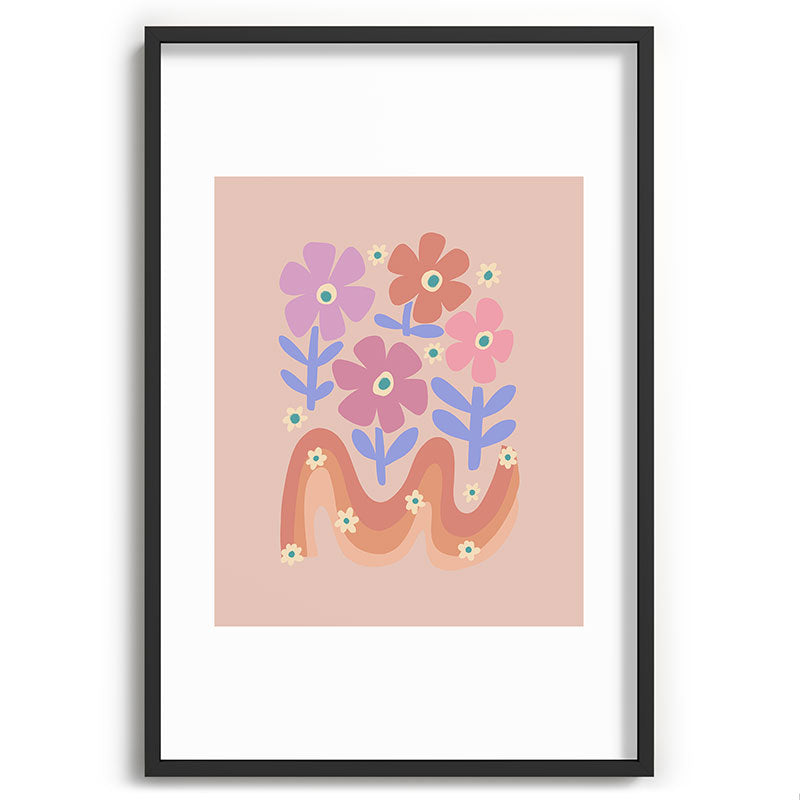 70s Retro Floral vibe Framed Art Print