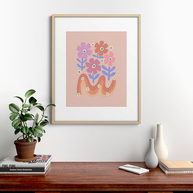 70s Retro Floral vibe Framed Art Print