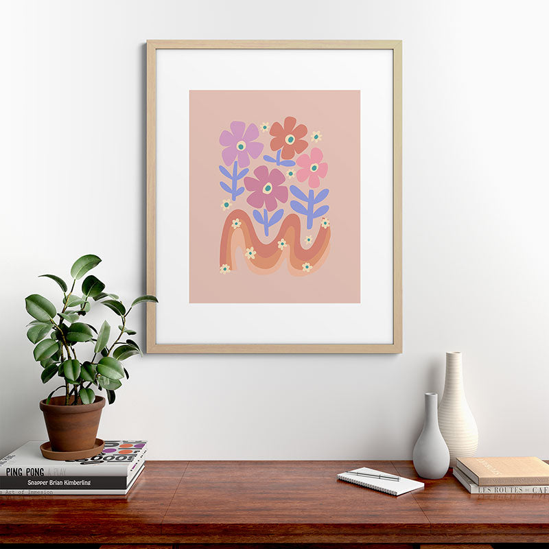 70s Retro Floral vibe Framed Art Print