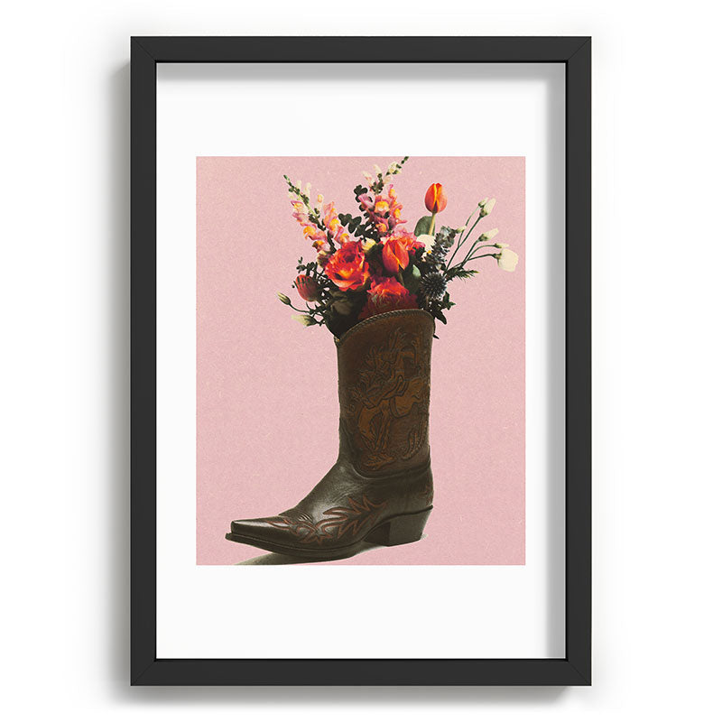 A Cowboy Boot With Spring Bouquet Framed Art Print