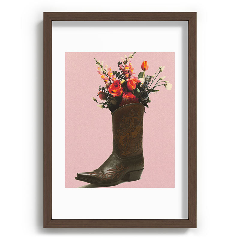 A Cowboy Boot With Spring Bouquet Framed Art Print