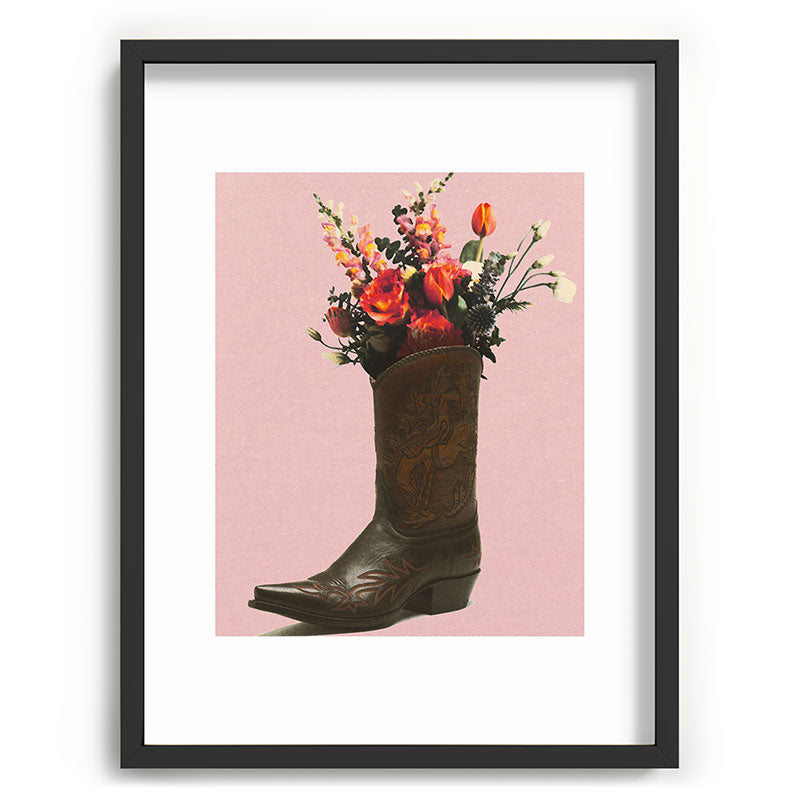 A Cowboy Boot With Spring Bouquet Framed Art Print