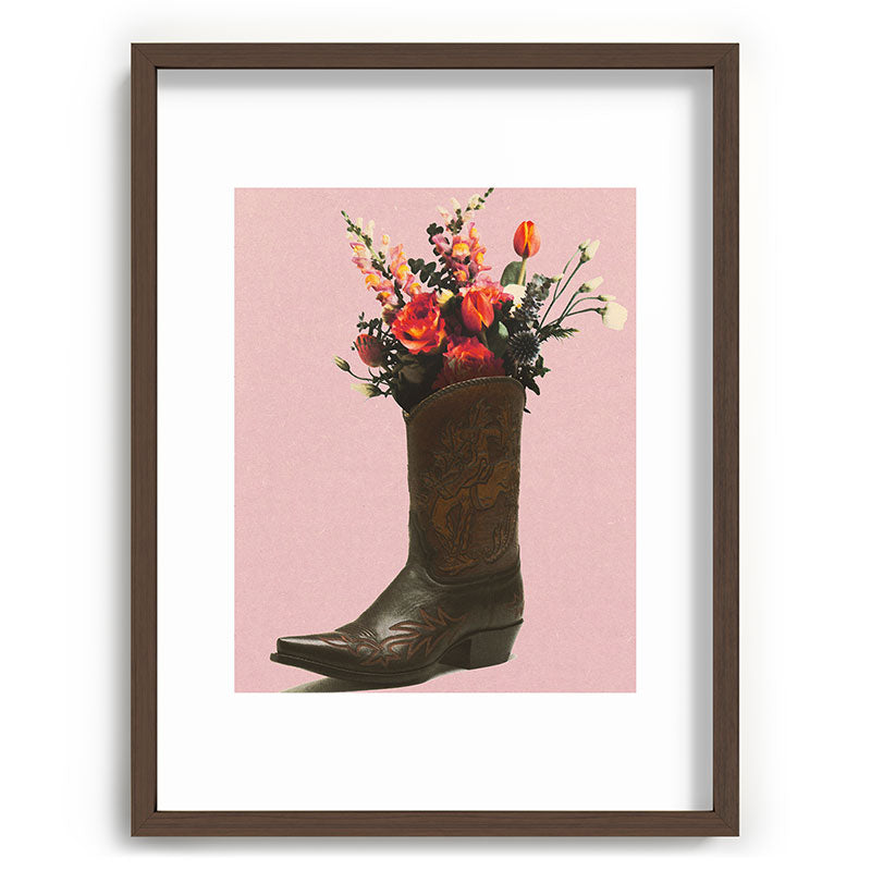 A Cowboy Boot With Spring Bouquet Framed Art Print