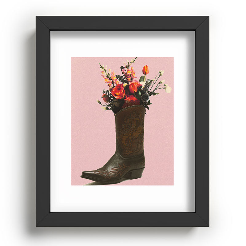 A Cowboy Boot With Spring Bouquet Framed Art Print