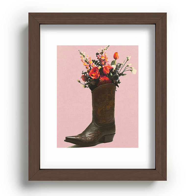 A Cowboy Boot With Spring Bouquet Framed Art Print