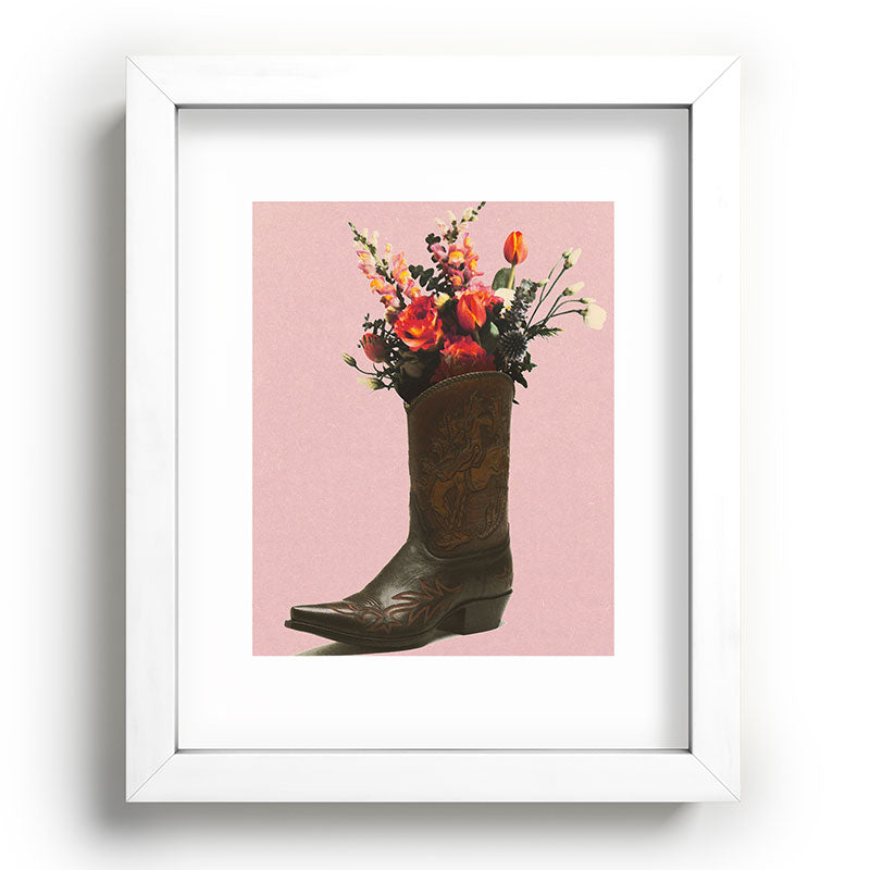 A Cowboy Boot With Spring Bouquet Framed Art Print