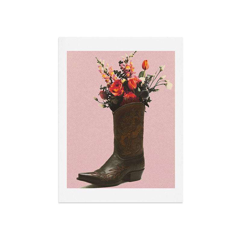 A Cowboy Boot With Spring Bouquet Art Print