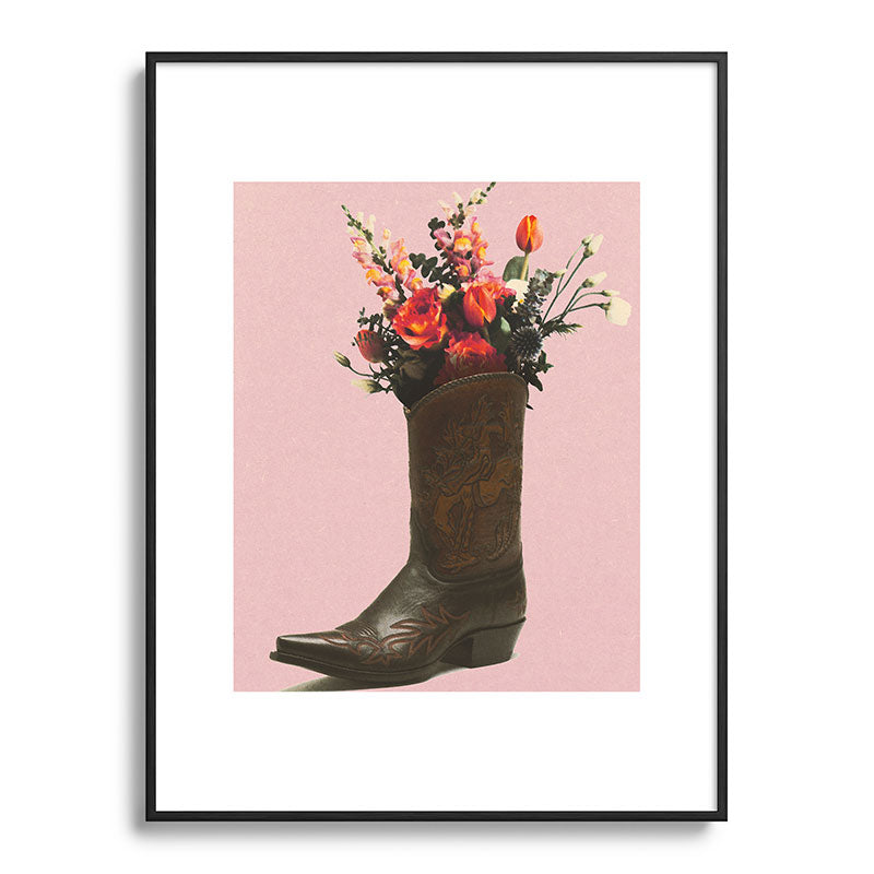 A Cowboy Boot With Spring Bouquet Framed Art Print