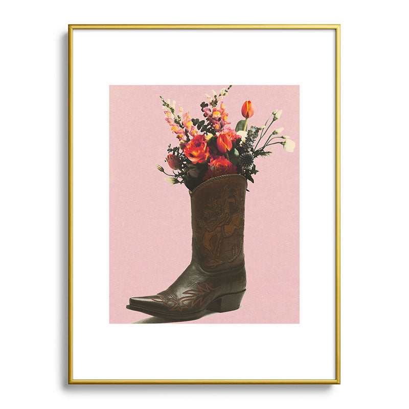 A Cowboy Boot With Spring Bouquet Framed Art Print