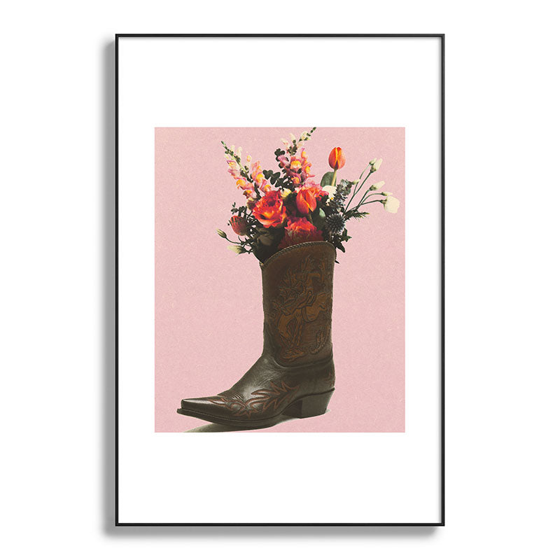 A Cowboy Boot With Spring Bouquet Framed Art Print