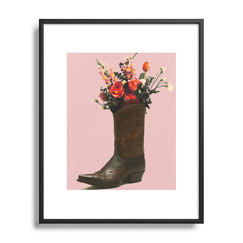 A Cowboy Boot With Spring Bouquet Framed Art Print