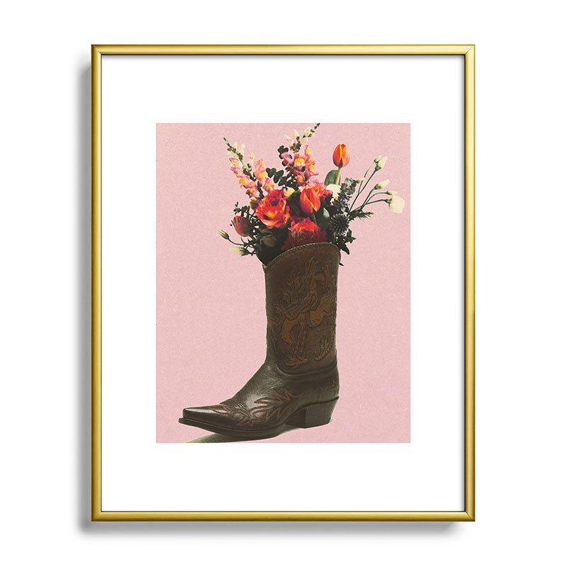 A Cowboy Boot With Spring Bouquet Framed Art Print