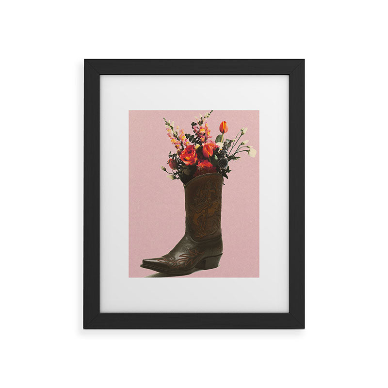 A Cowboy Boot With Spring Bouquet Framed Art Print