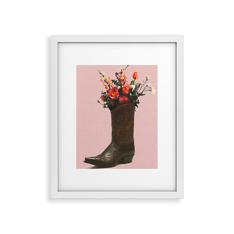 A Cowboy Boot With Spring Bouquet Framed Art Print