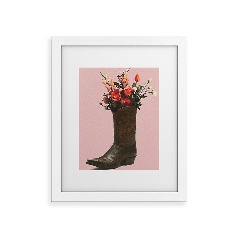 A Cowboy Boot With Spring Bouquet Framed Art Print
