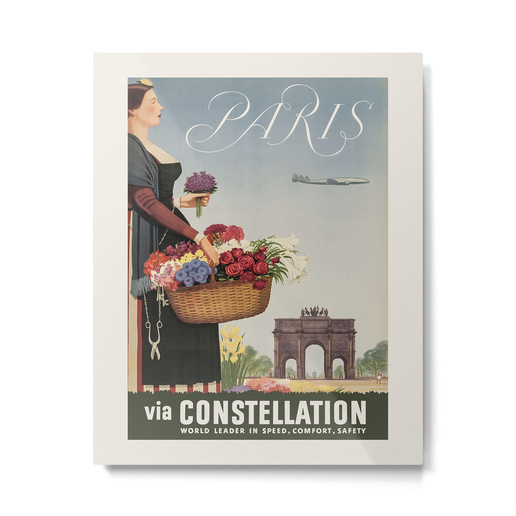 1950s Paris Vintage Travel Poster Metal Print