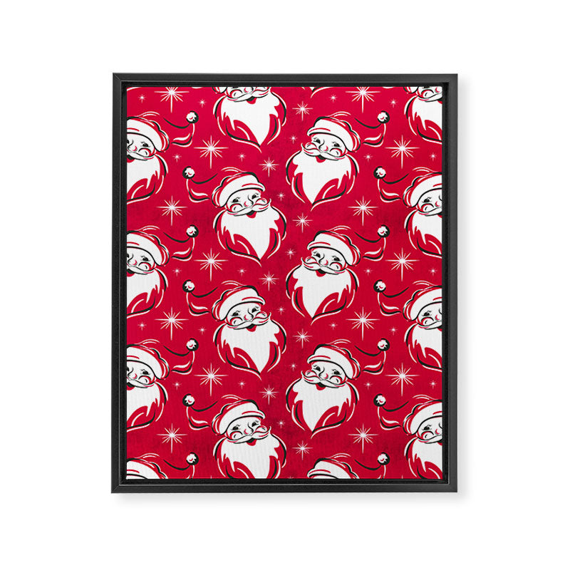Tis The Season Retro Santa Red White Pattern Framed Canvas Print