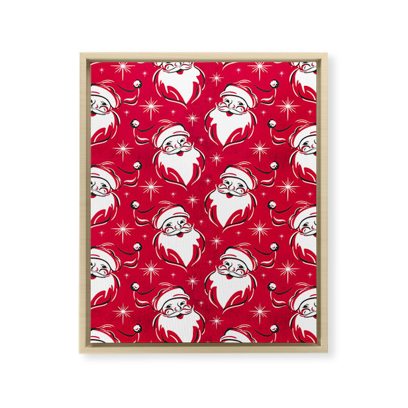 Tis The Season Retro Santa Red White Pattern Framed Canvas Print