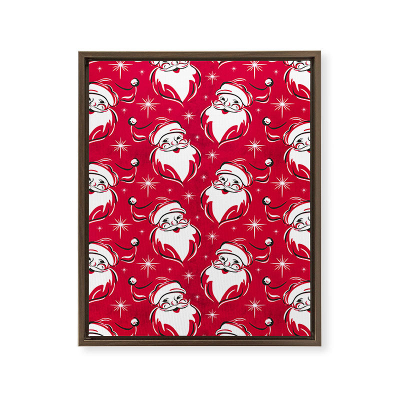 Tis The Season Retro Santa Red White Pattern Framed Canvas Print