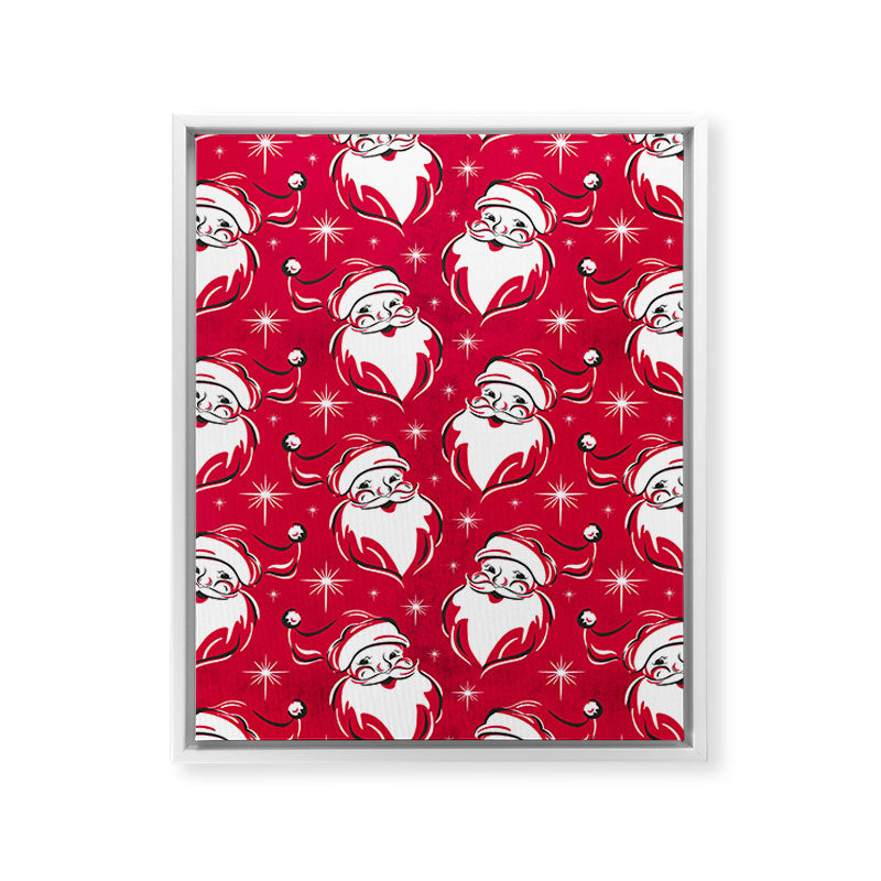 Tis The Season Retro Santa Red White Pattern Framed Canvas Print