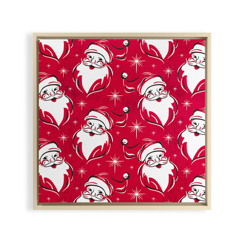 Tis The Season Retro Santa Red White Pattern Framed Canvas Print