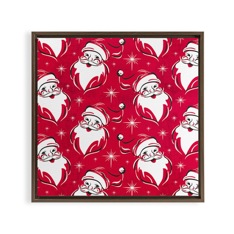 Tis The Season Retro Santa Red White Pattern Framed Canvas Print