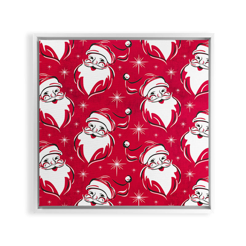 Tis The Season Retro Santa Red White Pattern Framed Canvas Print