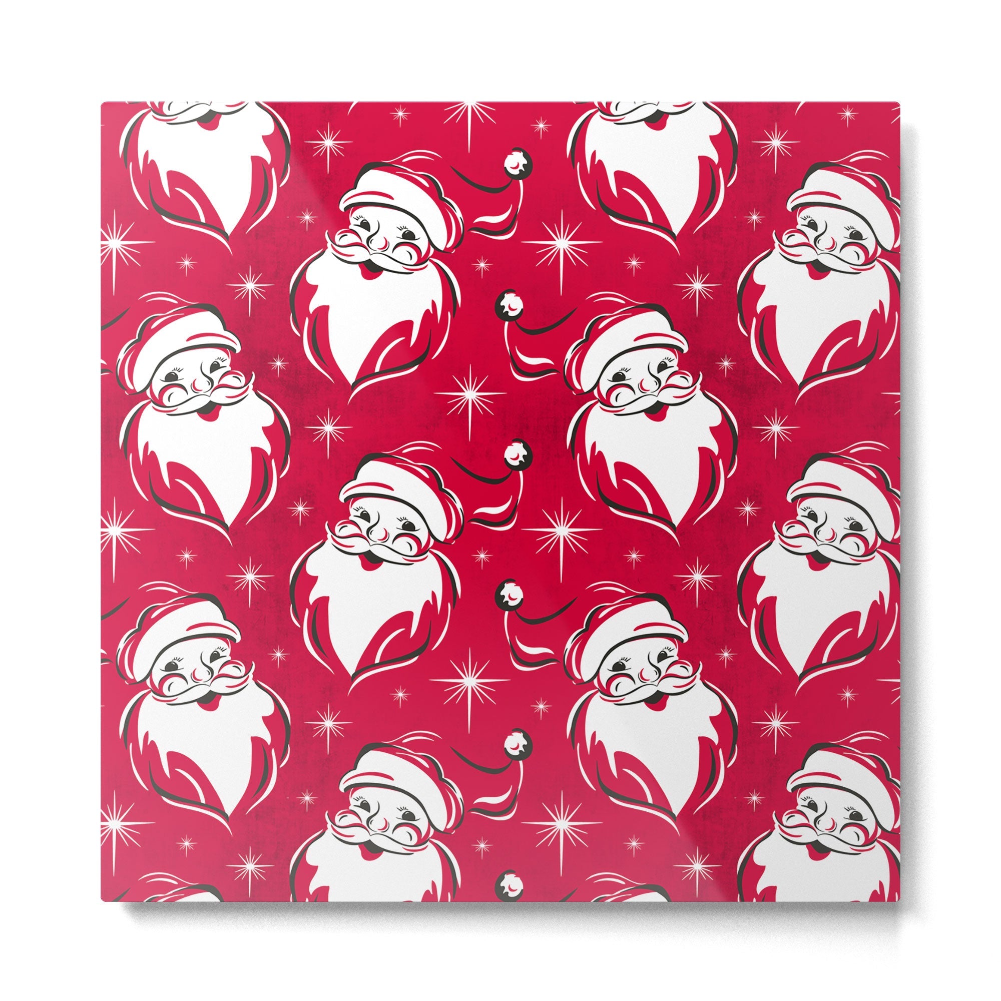 Tis The Season Retro Santa Red White Pattern Metal Print