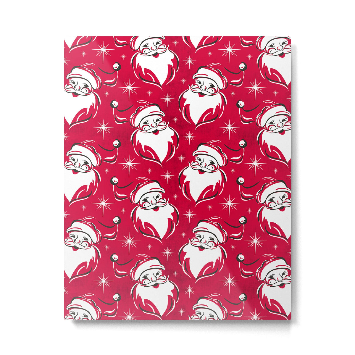 Tis The Season Retro Santa Red White Pattern Metal Print