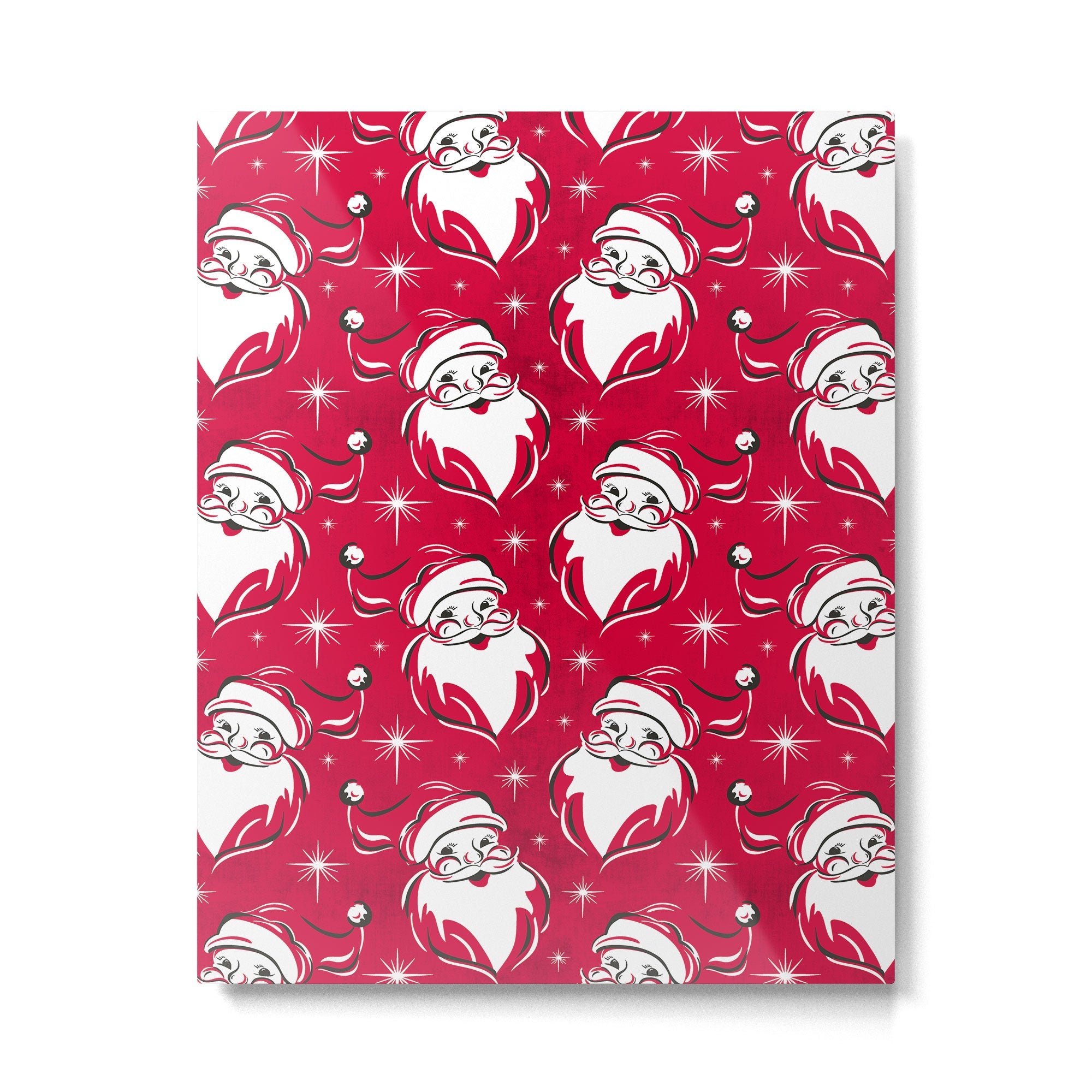 Tis The Season Retro Santa Red White Pattern Metal Print