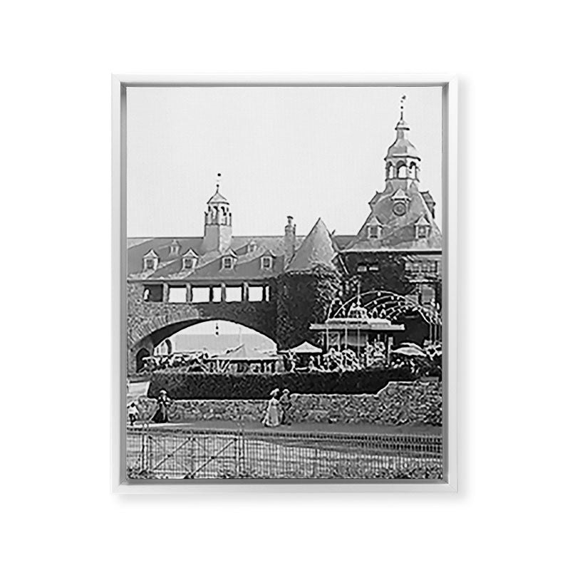 1890 Narragansett Towers & Casino, Narragansett, Rhode Island Framed Canvas Print